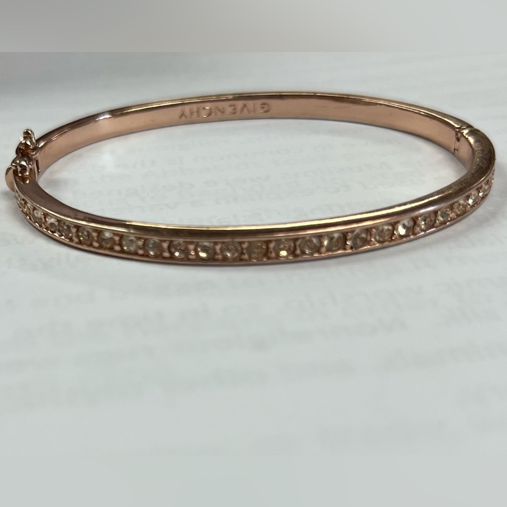 GIVENCHY Swarovski Silk Element Crystal Bangle Cuff Bracelet Rose Gold Tone 6.5”